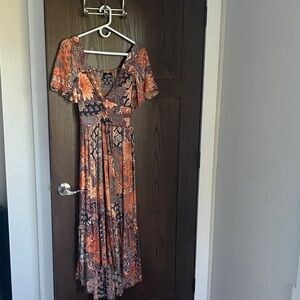 Floral Maxi Dress with Lace-Up Detail